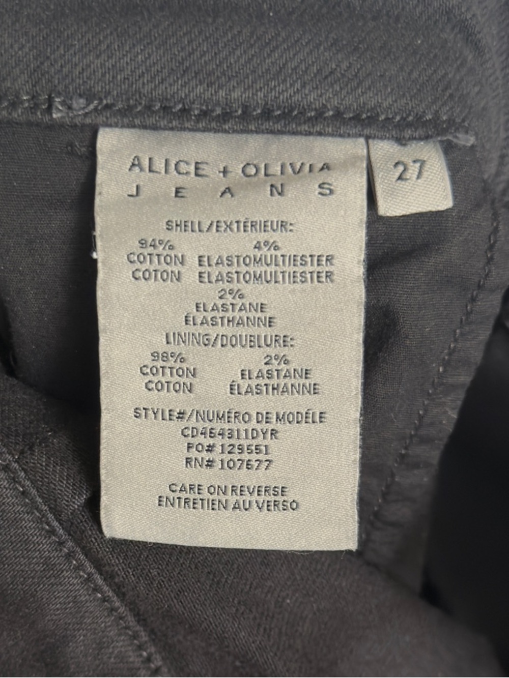 Alice + Olivia Jane High Rise Trouser Jeans Black Flare Size 27 - Picture 7 of 8